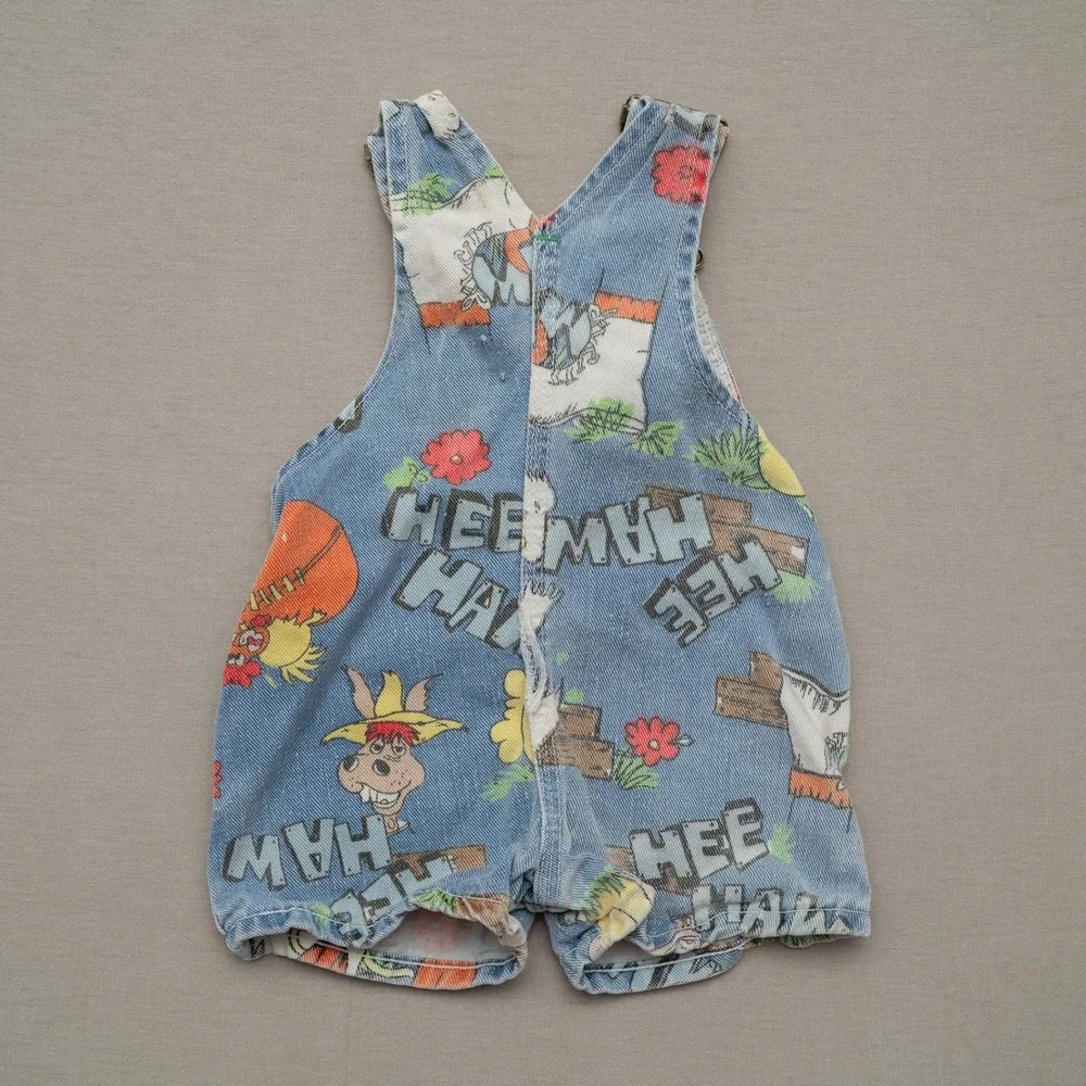 Vintage 70s Liberty Overall Hee Haw TV SHow Horse Rooster Character Print 18-24?